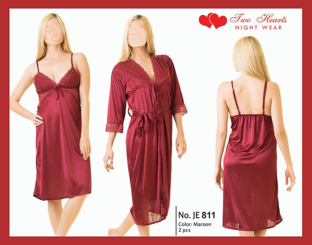 Two Hearts 2 Piece Silk Nighty