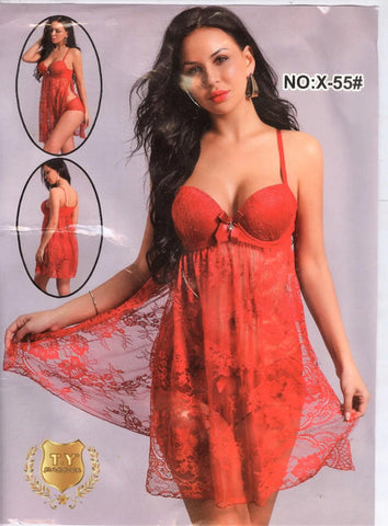 Women Cup Nighty With Floral Net Lace And Panty